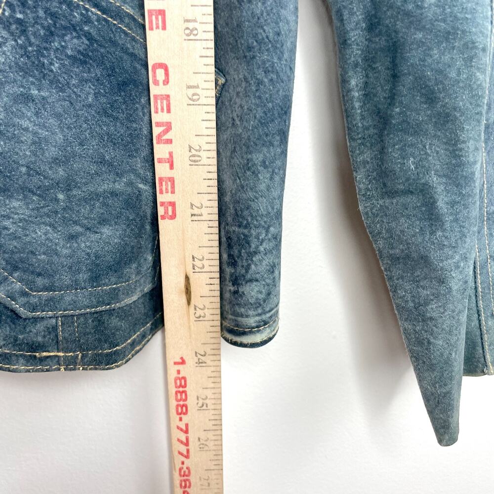 Illia Denim Leather Blazer Sz 8 Blue Suede Denim Look Indie Sleaze Y2K Eclectic - Picture 8 of 10